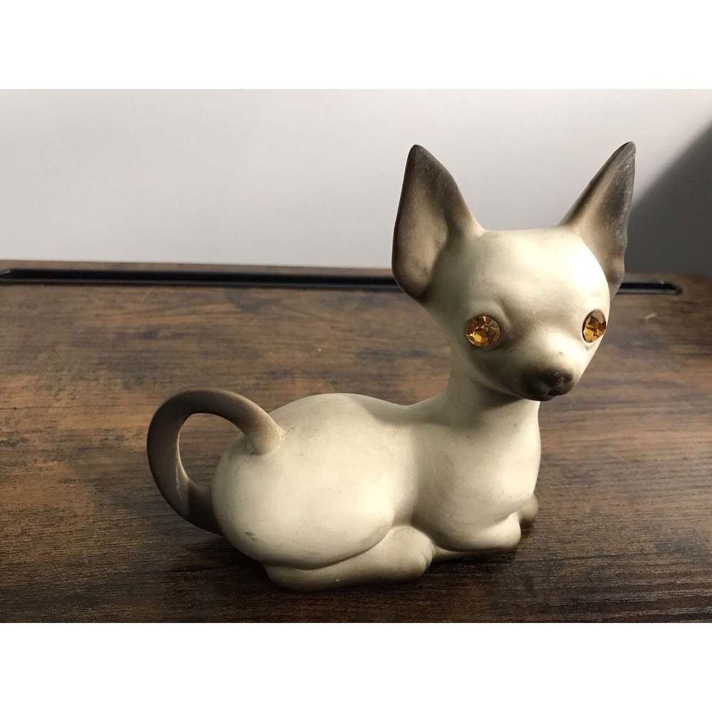 Siamese Ceramic Cat Figurine With‎ Beautiful Jeweled Amber Eyes Vintage